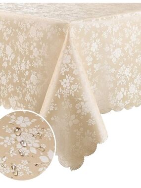Beige Floral Elegant Dining Waterproof Tablecloth -  70x 70